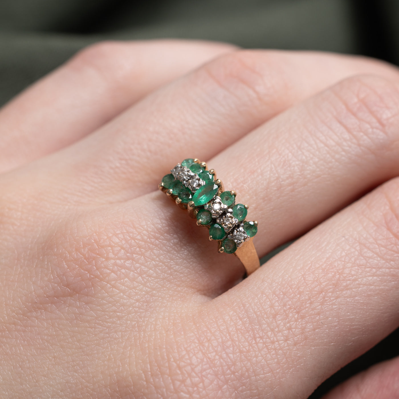 14k Marquise Cut Emerald & Diamond Accented Ring | SZ 8.25