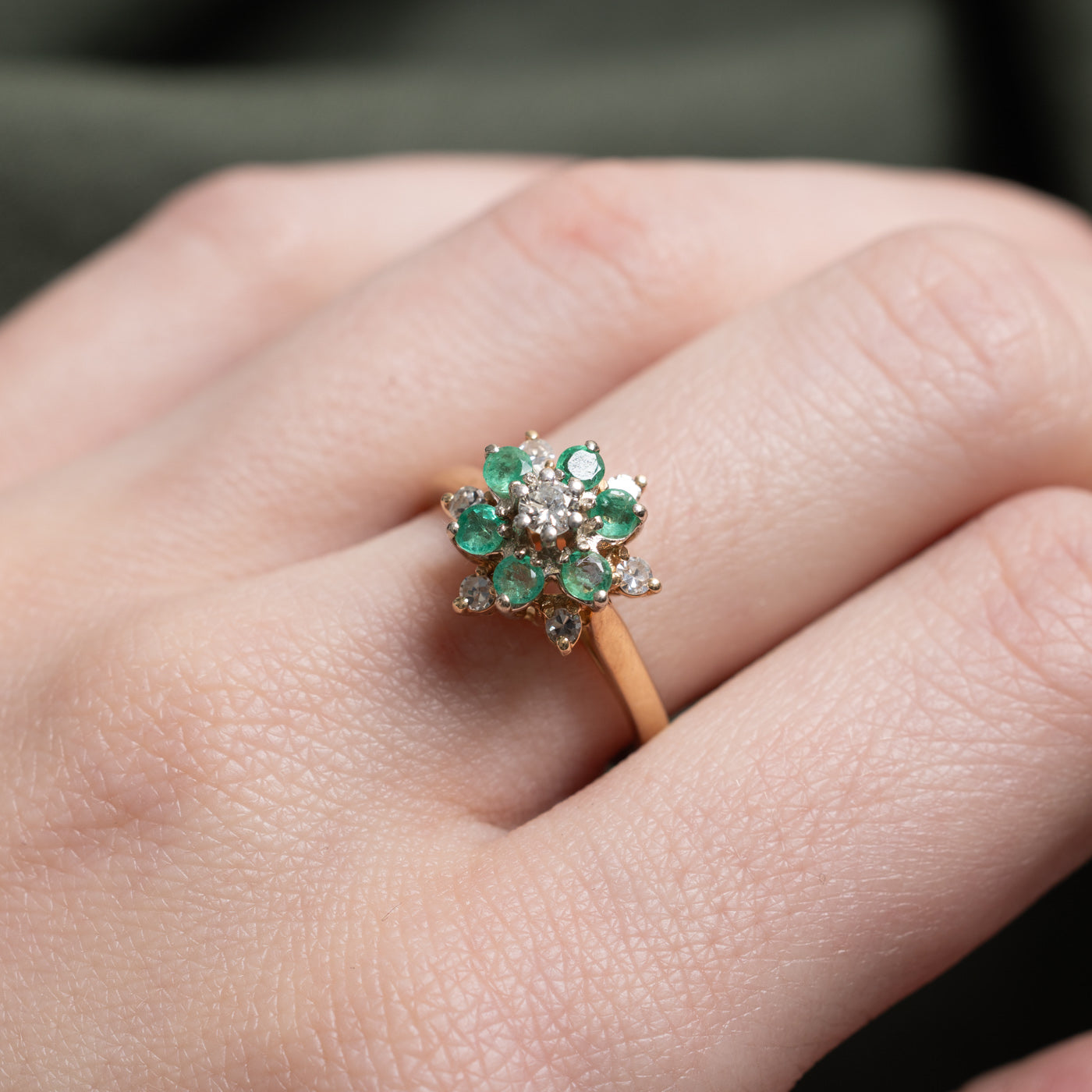14k Emerald & Diamond Petal Cluster Ring | SZ 6.75