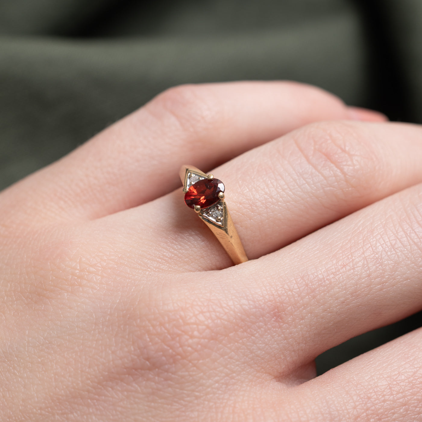 14k Oval Cut Garnet & Diamond Accented Ring | SZ 6.0