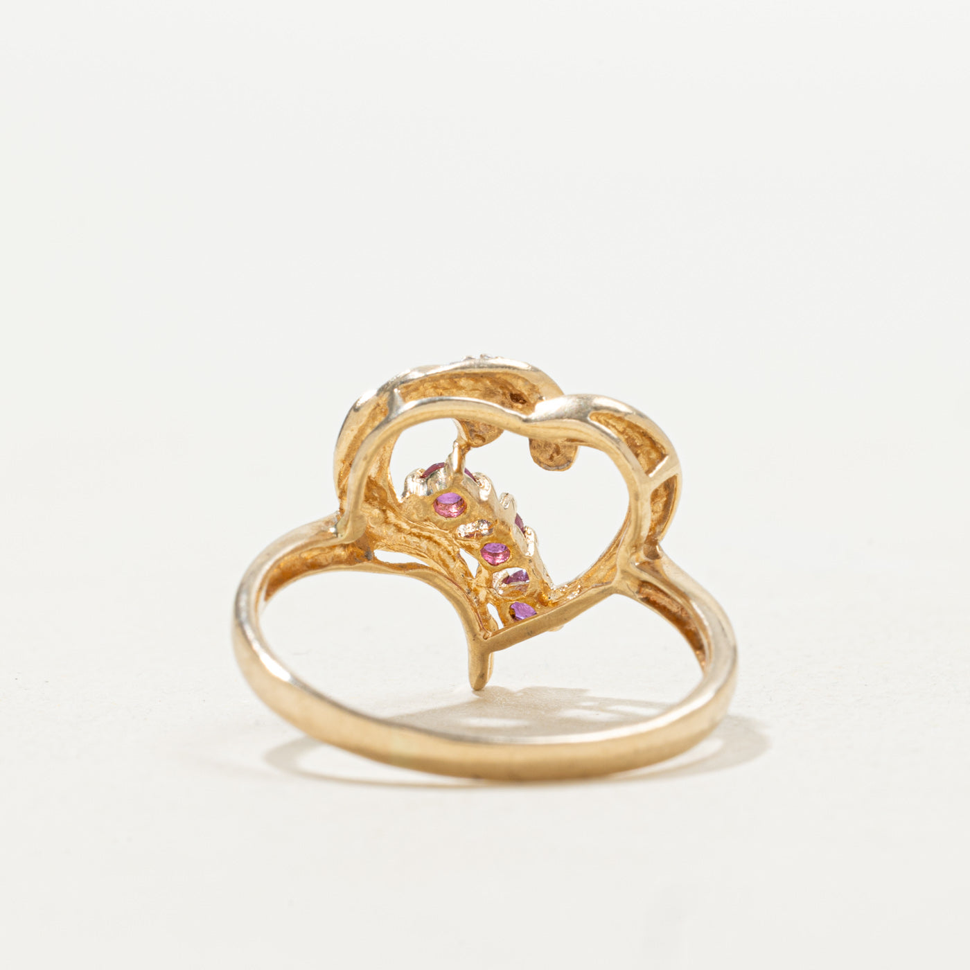 10k Ruby & Diamond Open Heart Ring | SZ 6.25