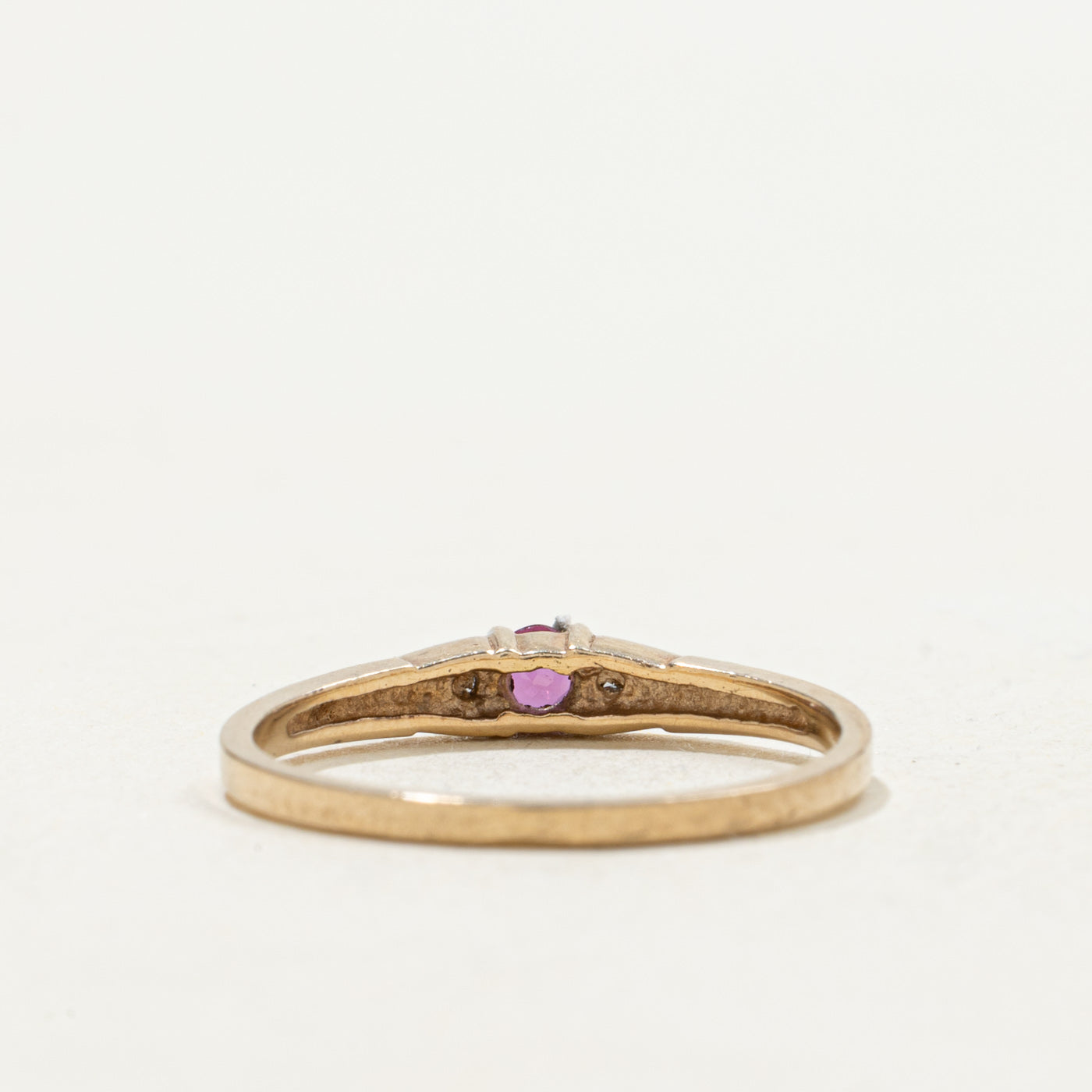 10k Round Cut Ruby & Diamond Accented Petite Ring | SZ 5.25