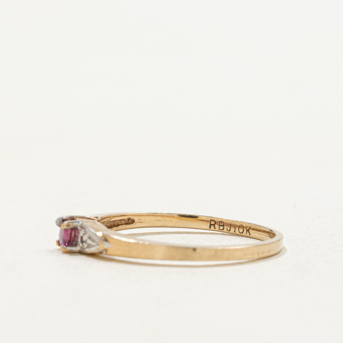 10k Round Cut Ruby & Diamond Accented Petite Ring | SZ 5.25