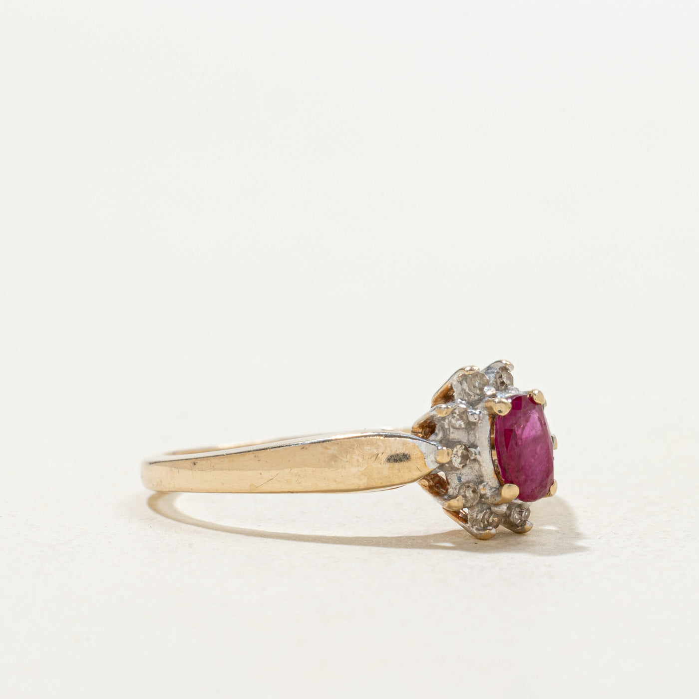 10K Oval Cut Ruby & Diamond Petal Halo Ring | SZ 7.0