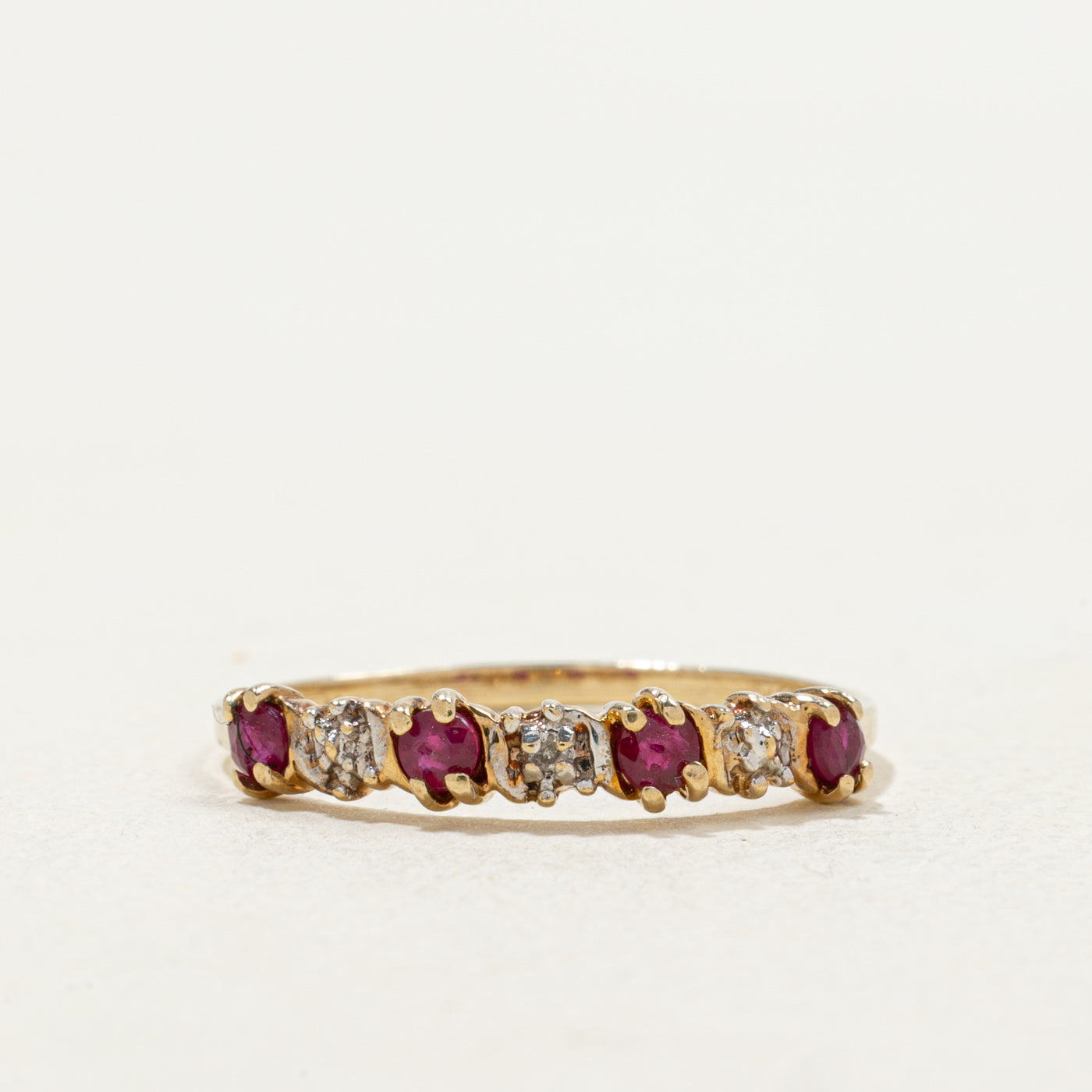 10k Four Stone Round Cut Ruby & Diamond Band | SZ 8.0
