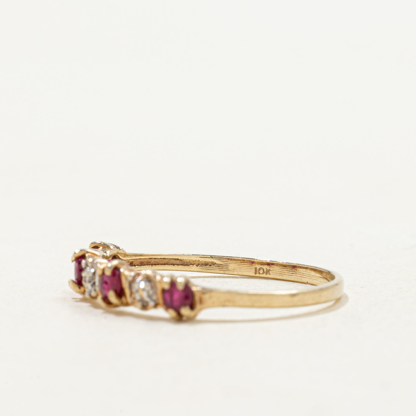 10k Four Stone Round Cut Ruby & Diamond Band | SZ 8.0
