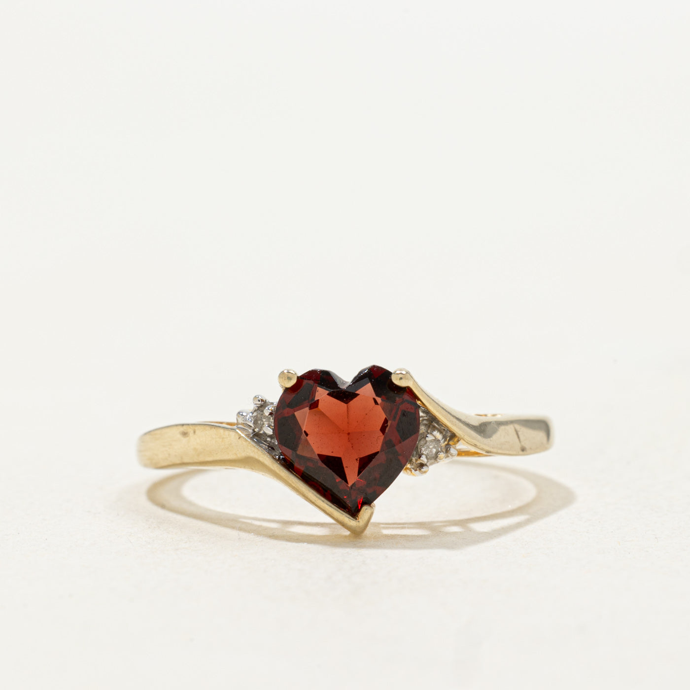 10k Heart Cut Garnet & Diamond Accented Ring | SZ 7.25