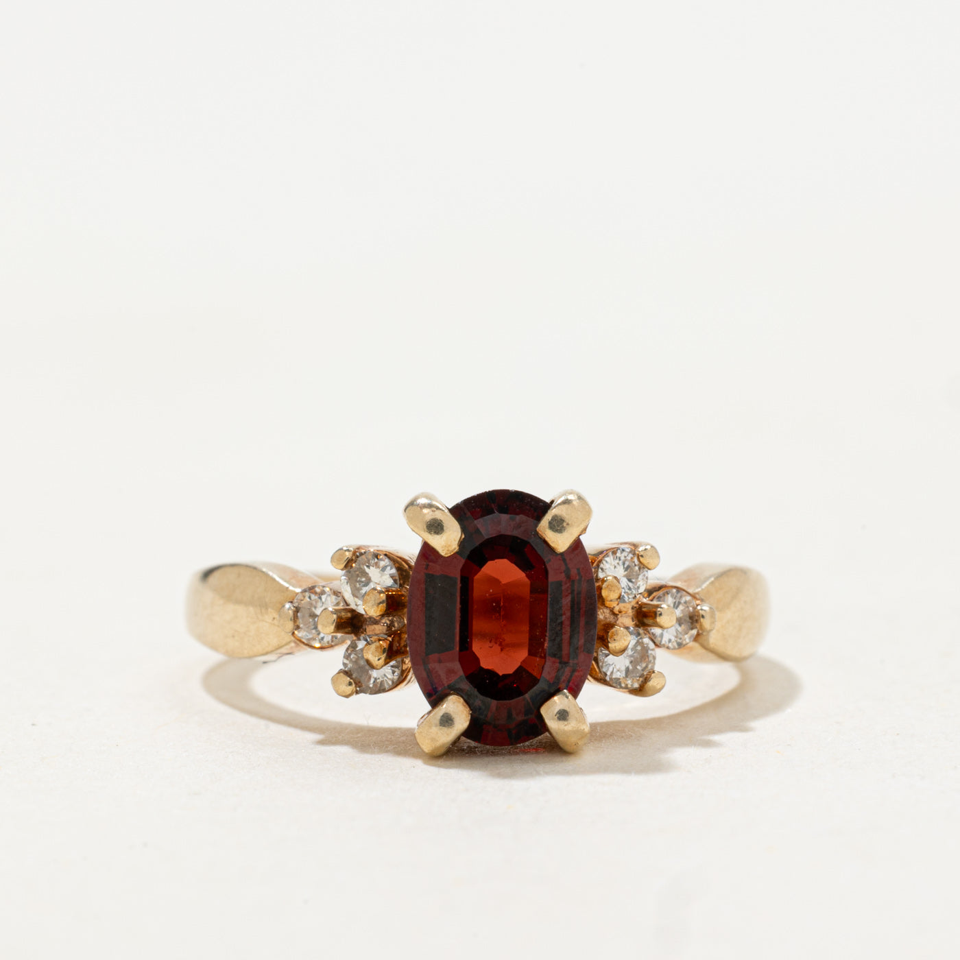 10k Oval Cut Garnet & Diamond Accented Ring | SZ 6.0