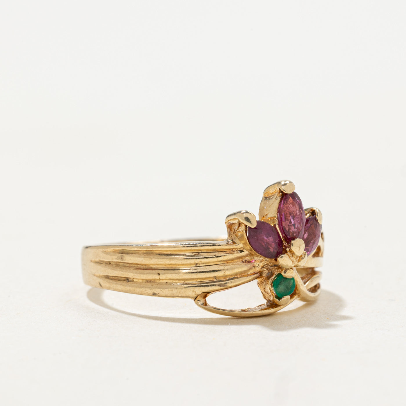 14k Marquise Cut Ruby & Emerald Floral Ring | SZ 6.5