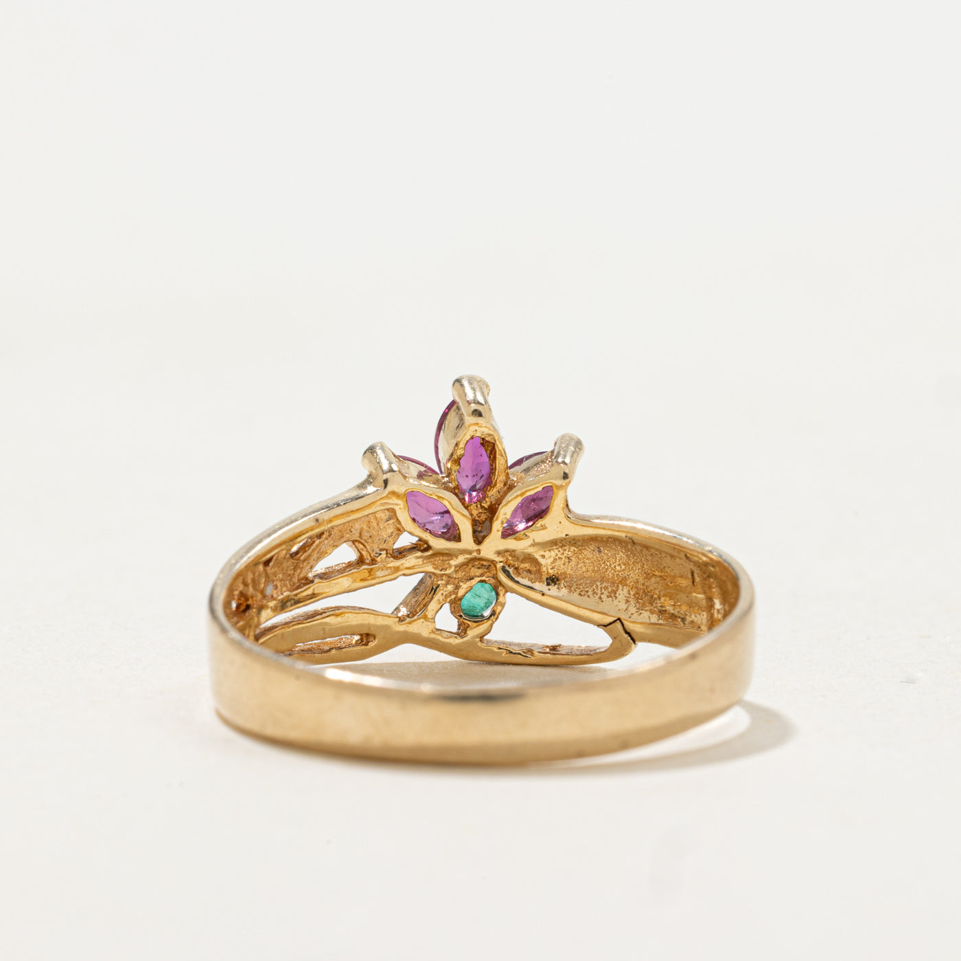 14k Marquise Cut Ruby & Emerald Floral Ring | SZ 6.5