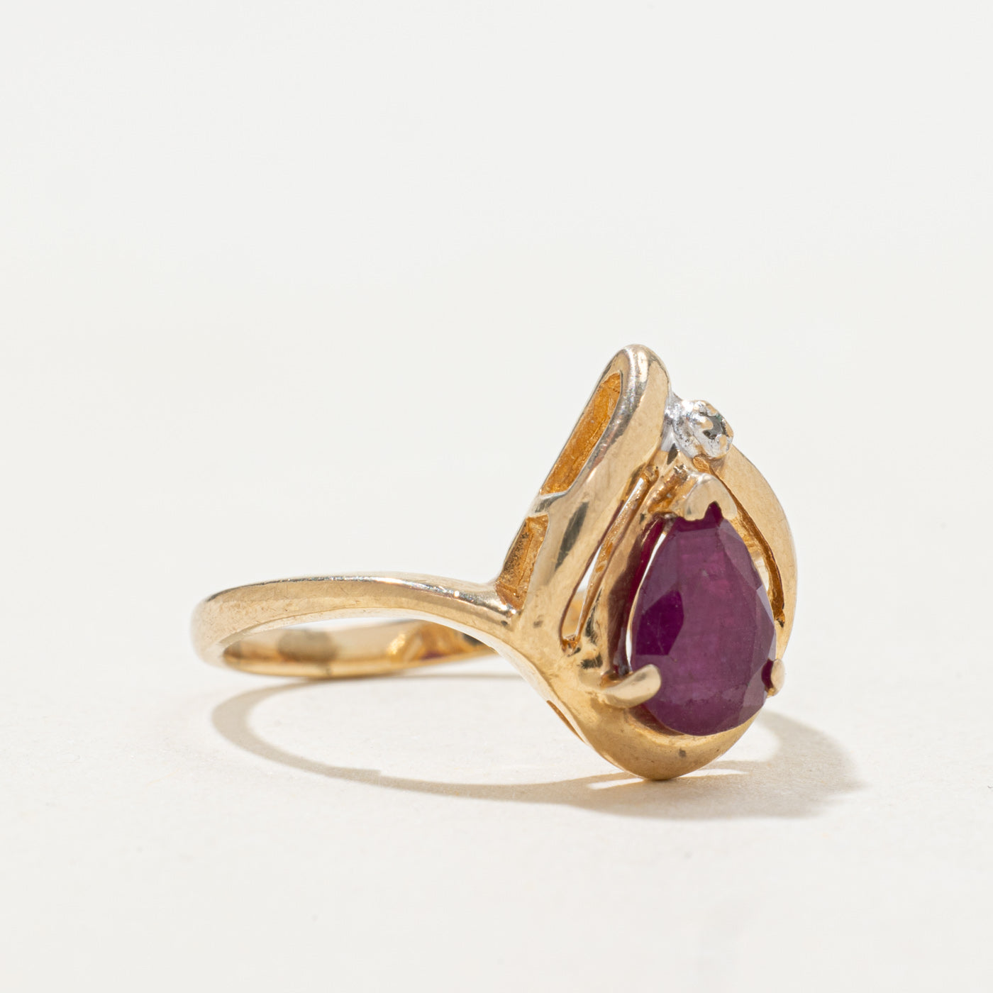 14k Pear Cut Ruby & Diamond Accented Ring | SZ 5.0