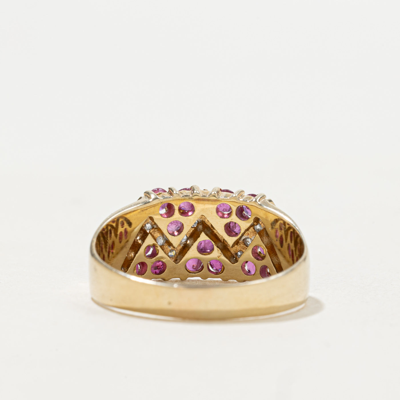 14k Ruby & Diamond Zigzag Design Band | SZ 7.75