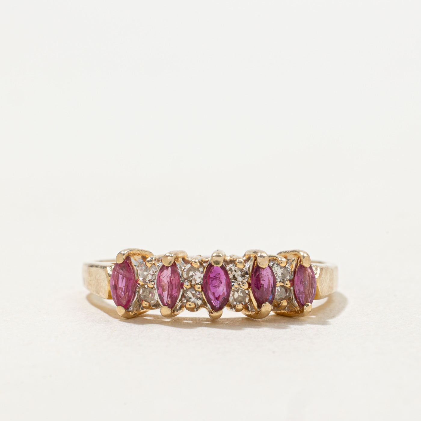 14k Five Stone Marquise Cut Ruby & Diamond Band | SZ 8.25