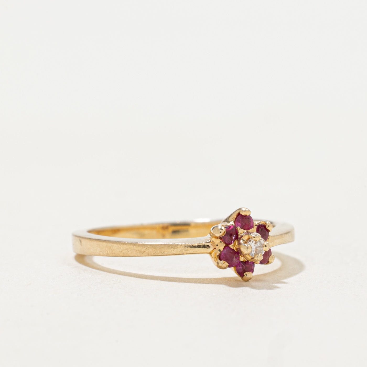 14k Ruby & Diamond Flower Cluster Ring | SZ 5.0