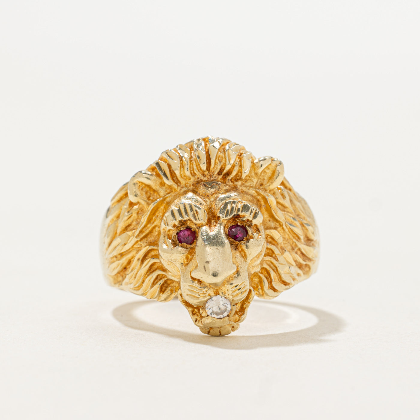 14k Ruby & Diamond Lion Head Ring | SZ 9.5