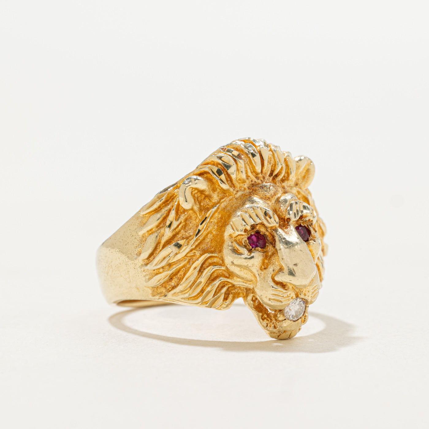 14k Ruby & Diamond Lion Head Ring | SZ 9.5