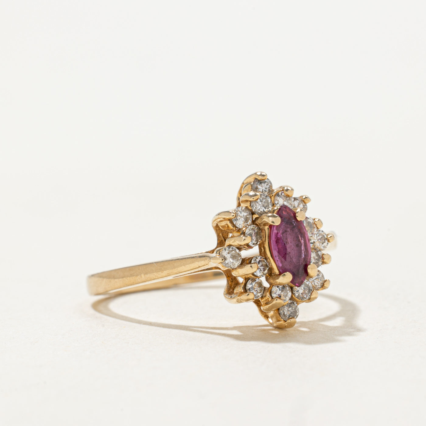14k Marquise Cut Ruby & Diamond Petal Halo Ring | SZ 6.25