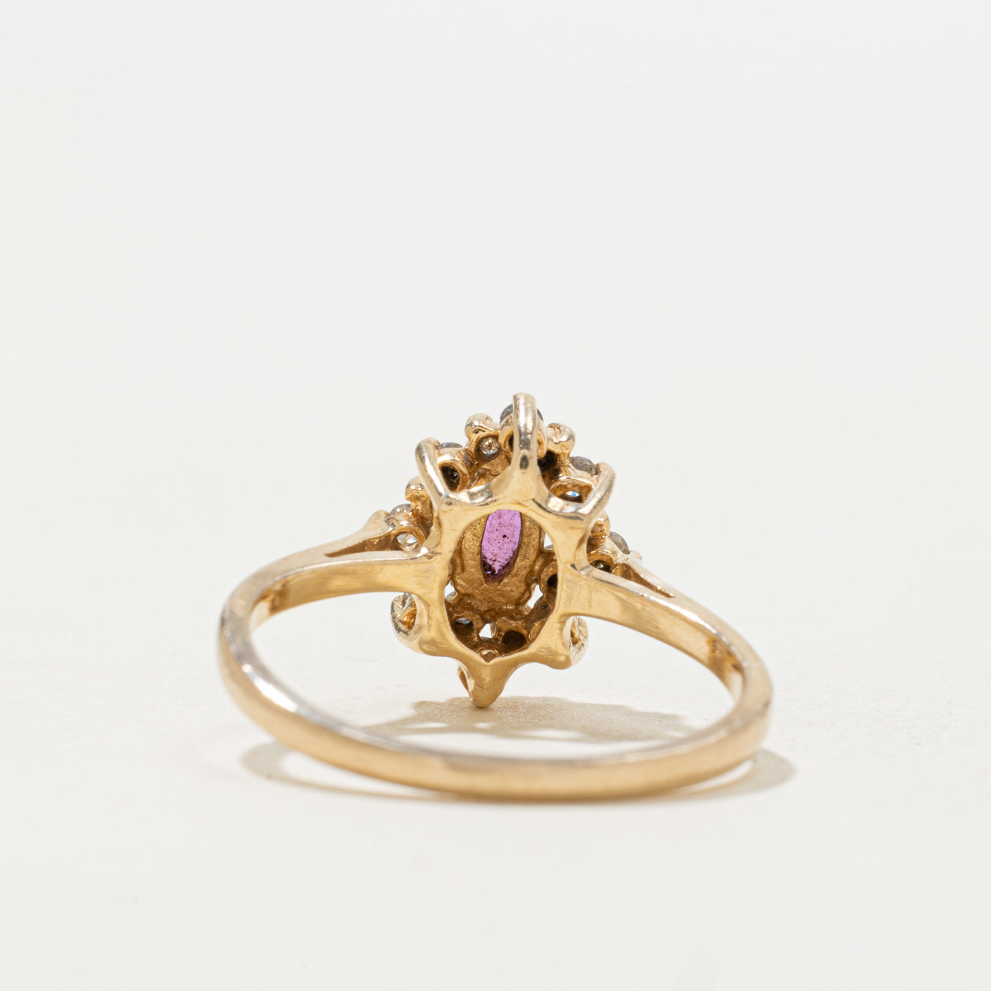 14k Marquise Cut Ruby & Diamond Petal Halo Ring | SZ 6.25