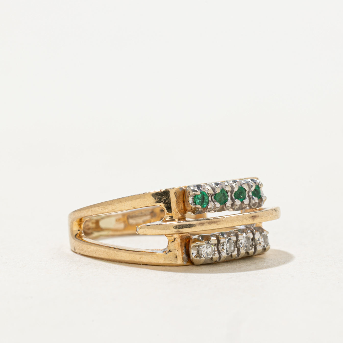 14k Emerald & Diamond Double Row Ring | SZ 4.5