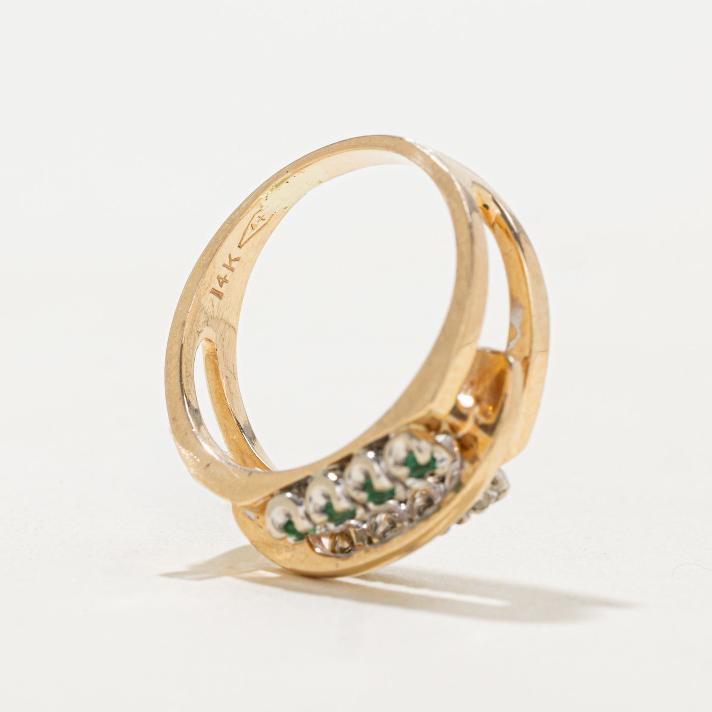 14k Emerald & Diamond Double Row Ring | SZ 4.5