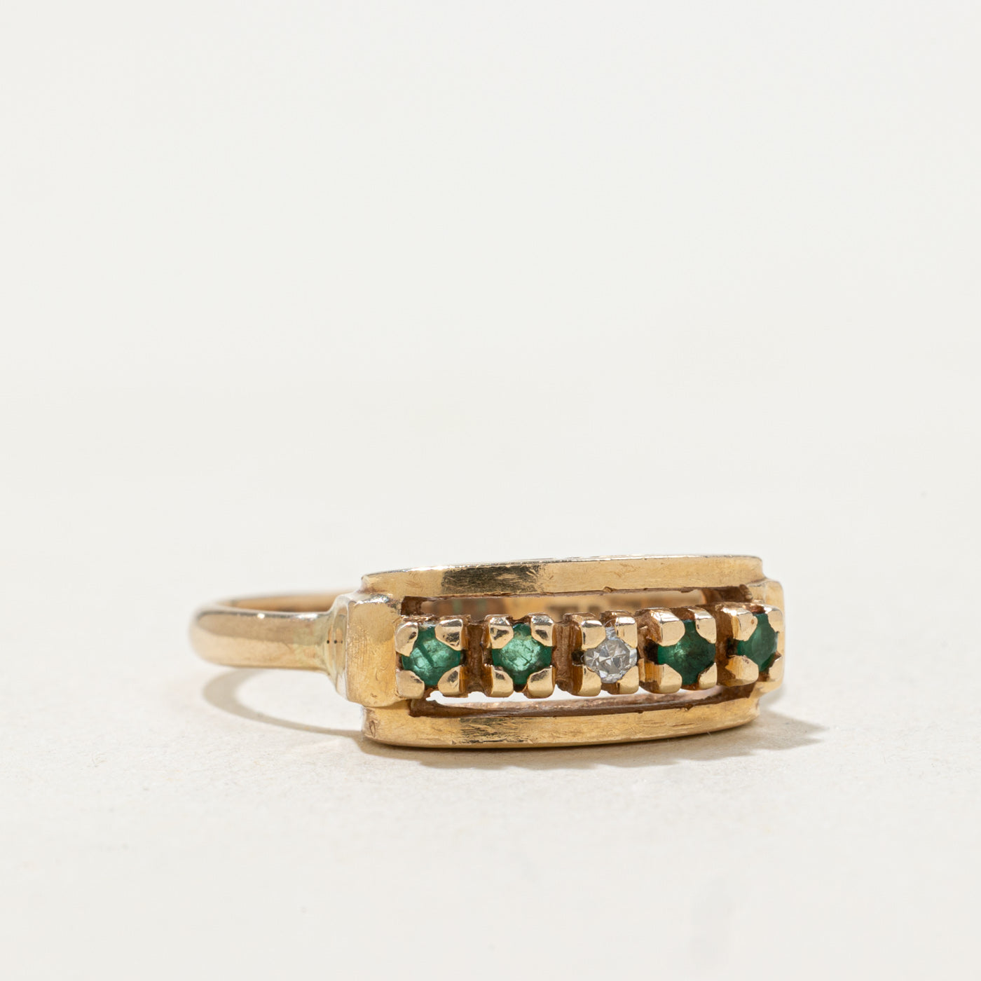 14k Five Stone Emerald & Diamond Bar Ring | SZ 6.5