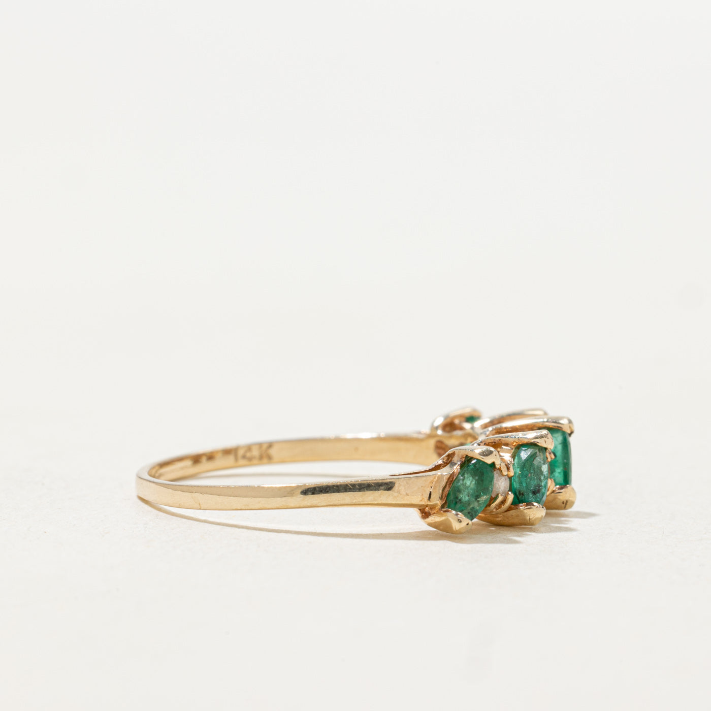 14k Semi Eternity Marquise Cut Emerald & Diamond Ring | SZ 7.25