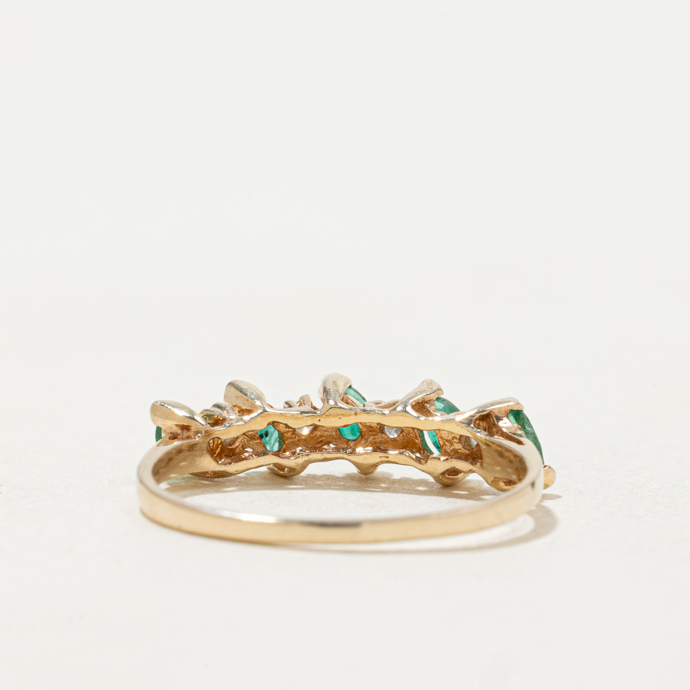 14k Semi Eternity Marquise Cut Emerald & Diamond Ring | SZ 7.25