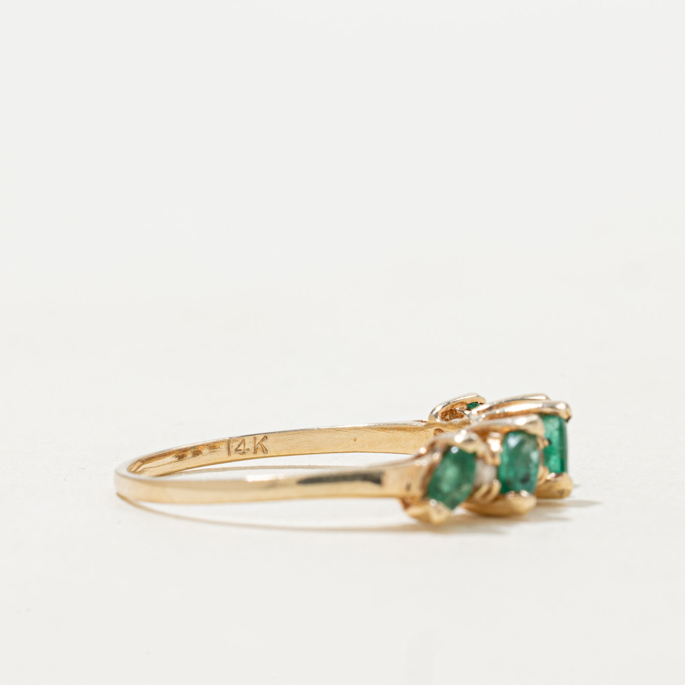 14k Semi Eternity Marquise Cut Emerald & Diamond Ring | SZ 7.25