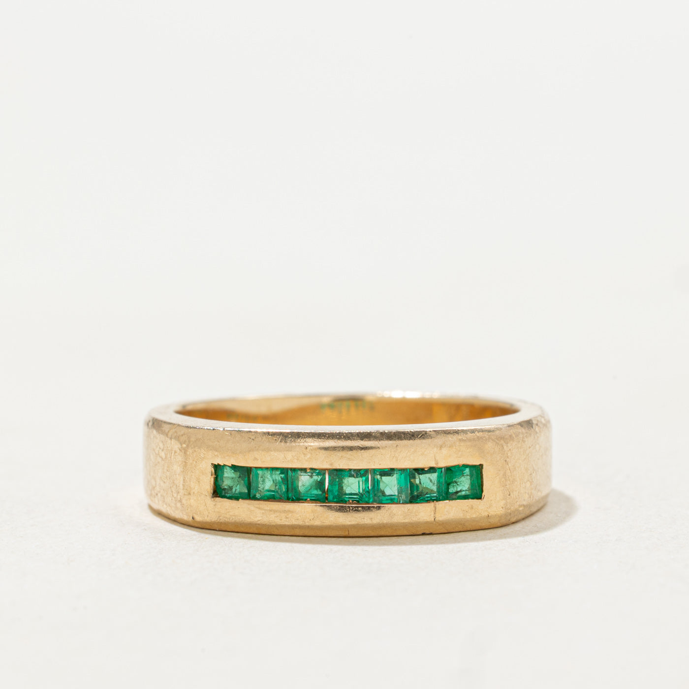 14k Channel Set Square Cut Emerald Band | SZ 7.0