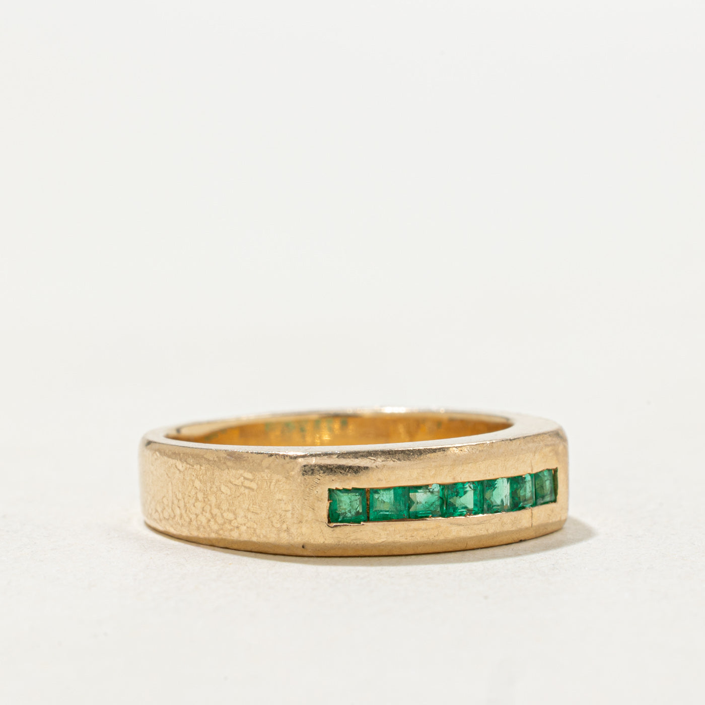14k Channel Set Square Cut Emerald Band | SZ 7.0