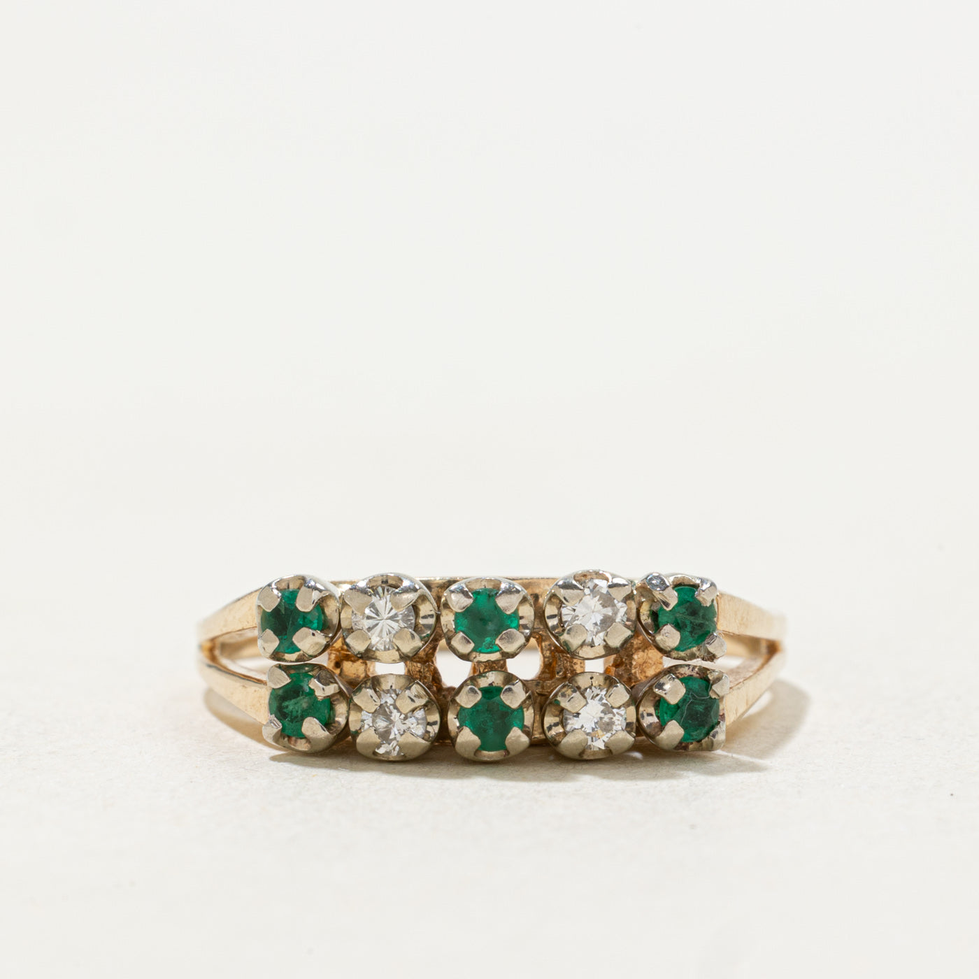 14k Emerald & Diamond Double Row Ring | SZ 7.75