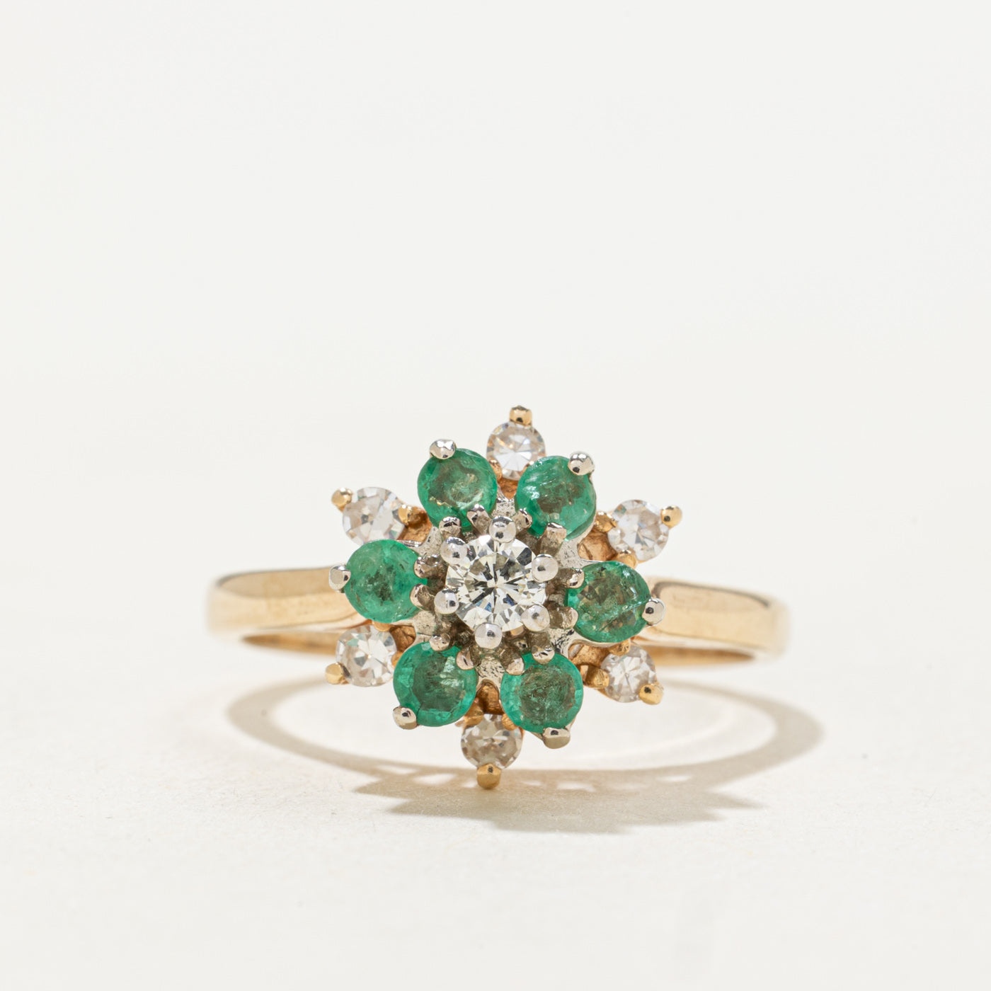 14k Emerald & Diamond Petal Cluster Ring | SZ 6.75