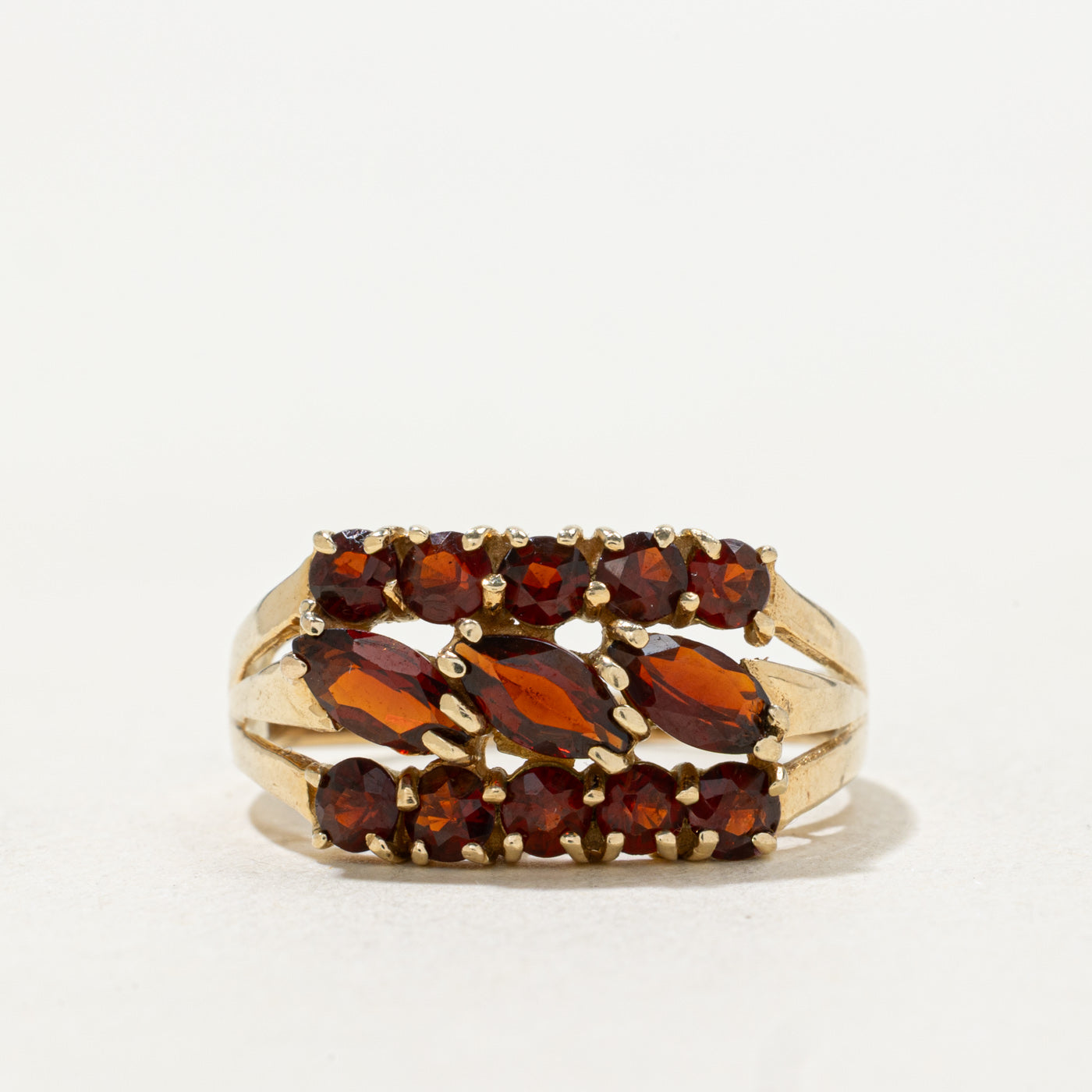 14k Mixed Cut Garnet Multi Row Ring | SZ 7.25