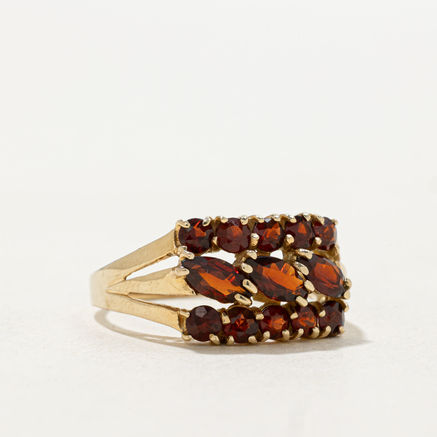 14k Mixed Cut Garnet Multi Row Ring | SZ 7.25