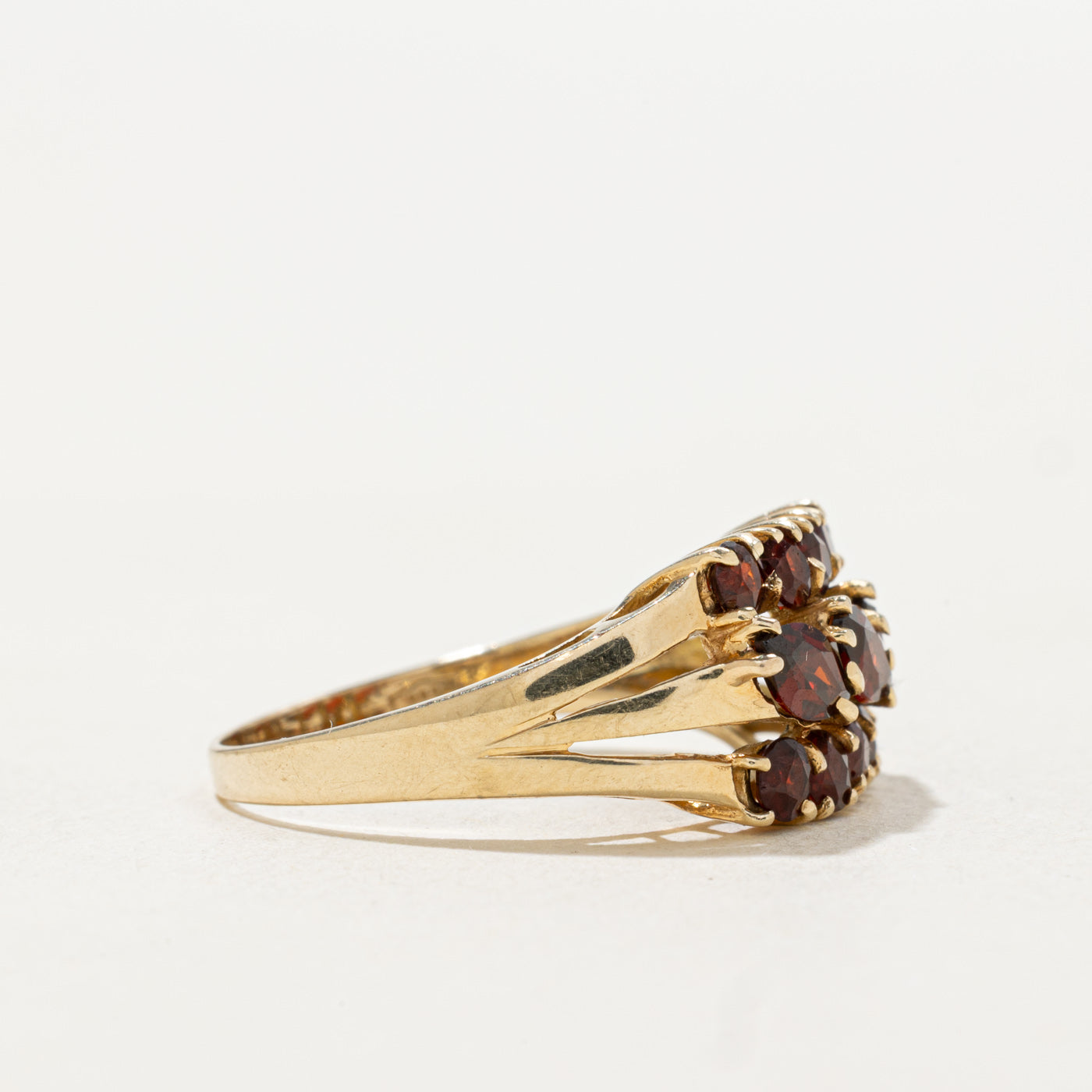 14k Mixed Cut Garnet Multi Row Ring | SZ 7.25
