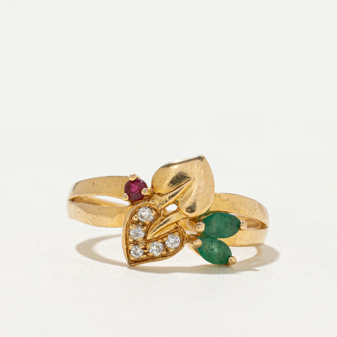 French Multi Gemstone Floral Leaf Ring | SZ 6.0