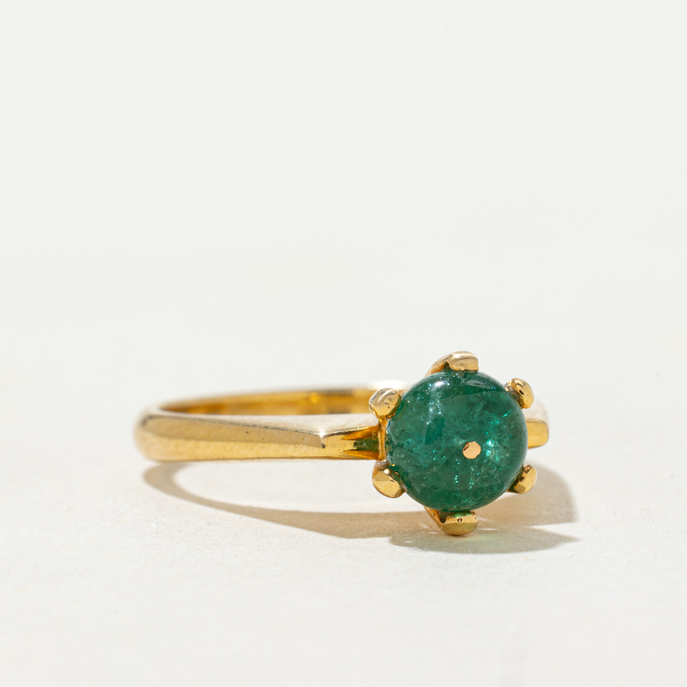 18k Six Prong Cabochon Emerald Ring | SZ 6.25