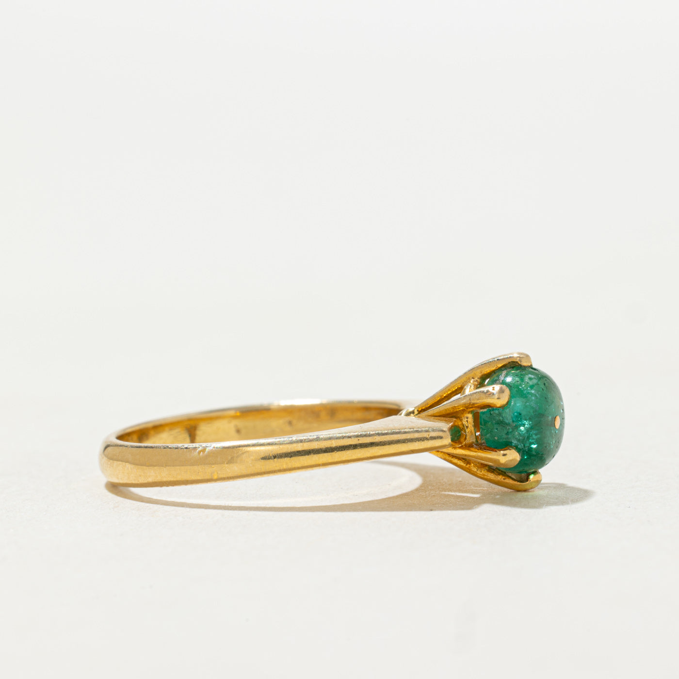 18k Six Prong Cabochon Emerald Ring | SZ 6.25