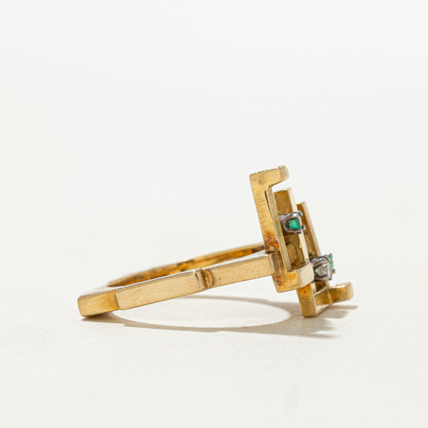 18k Emerald & Diamond Abstract Ring | SZ 7.5