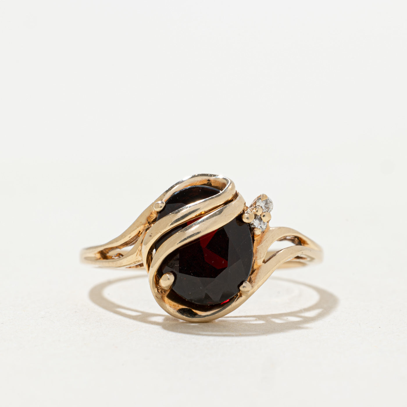 10k Wrapped Oval Cut Garnet & Diamond Accented Ring | SZ 9.5