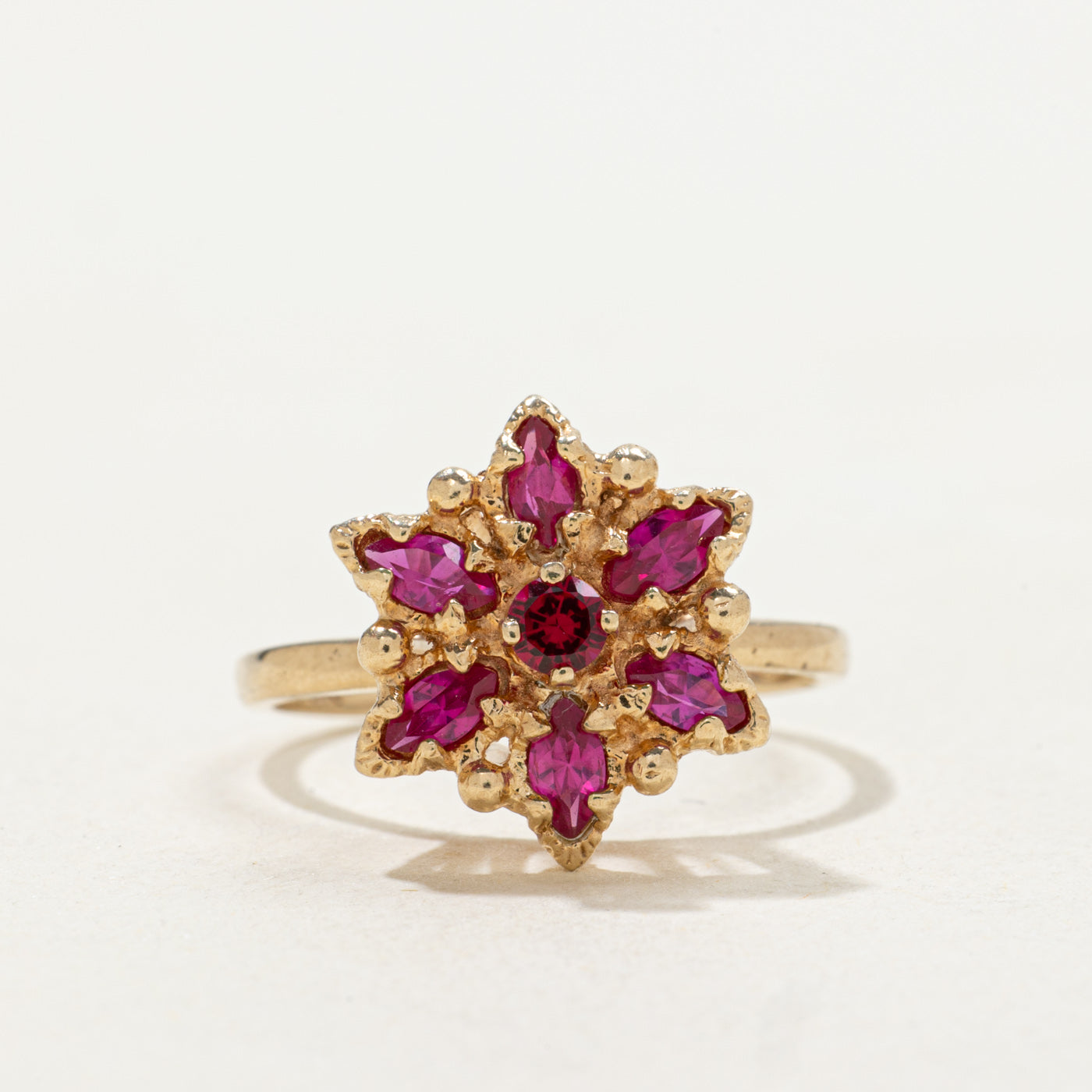 10k Synthetic Ruby Floral Cluster Ring | SZ 6.5