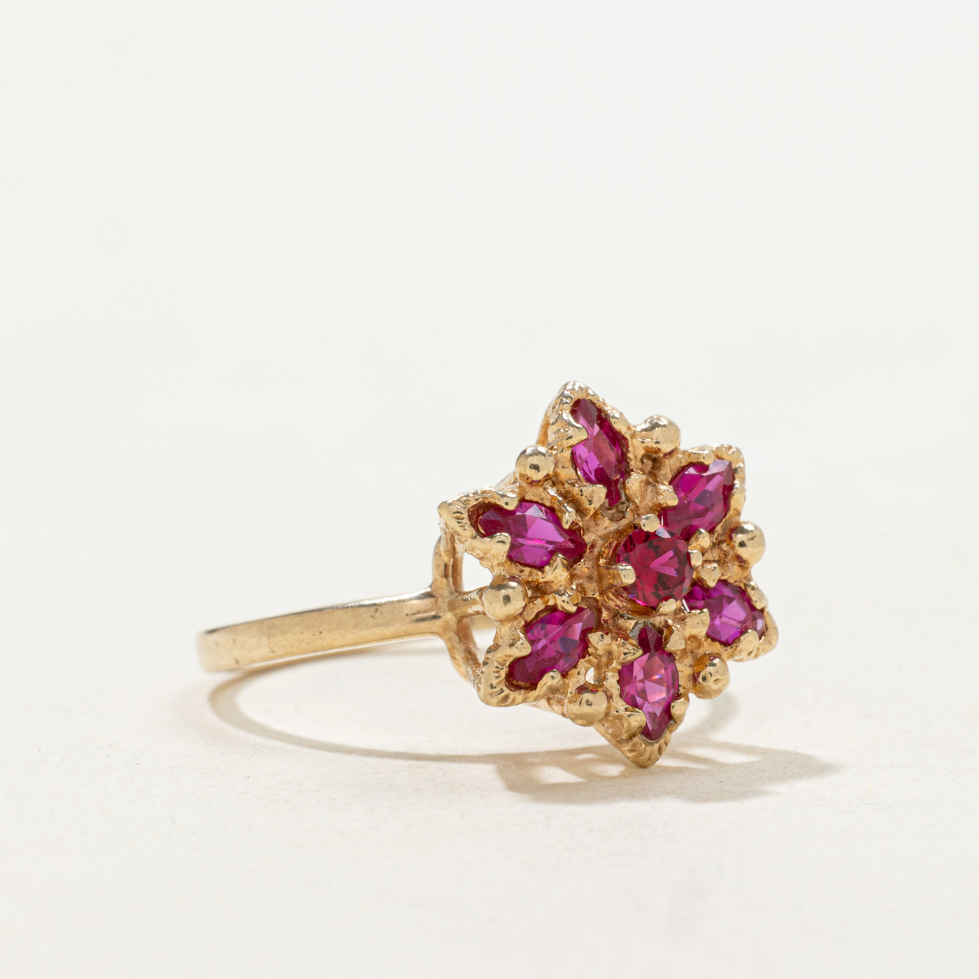 10k Synthetic Ruby Floral Cluster Ring | SZ 6.5