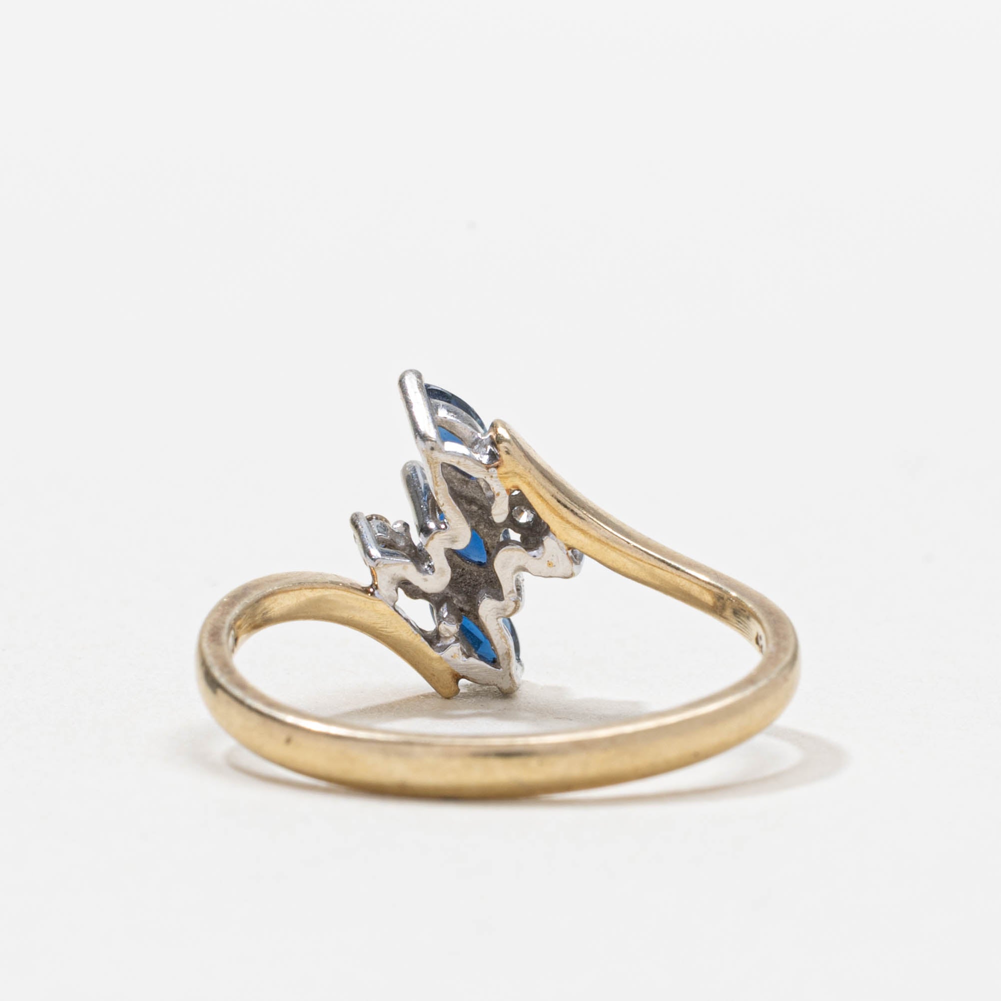 10k Three Sapphire & Diamond Cluster Bypass Ring | SZ 6.25