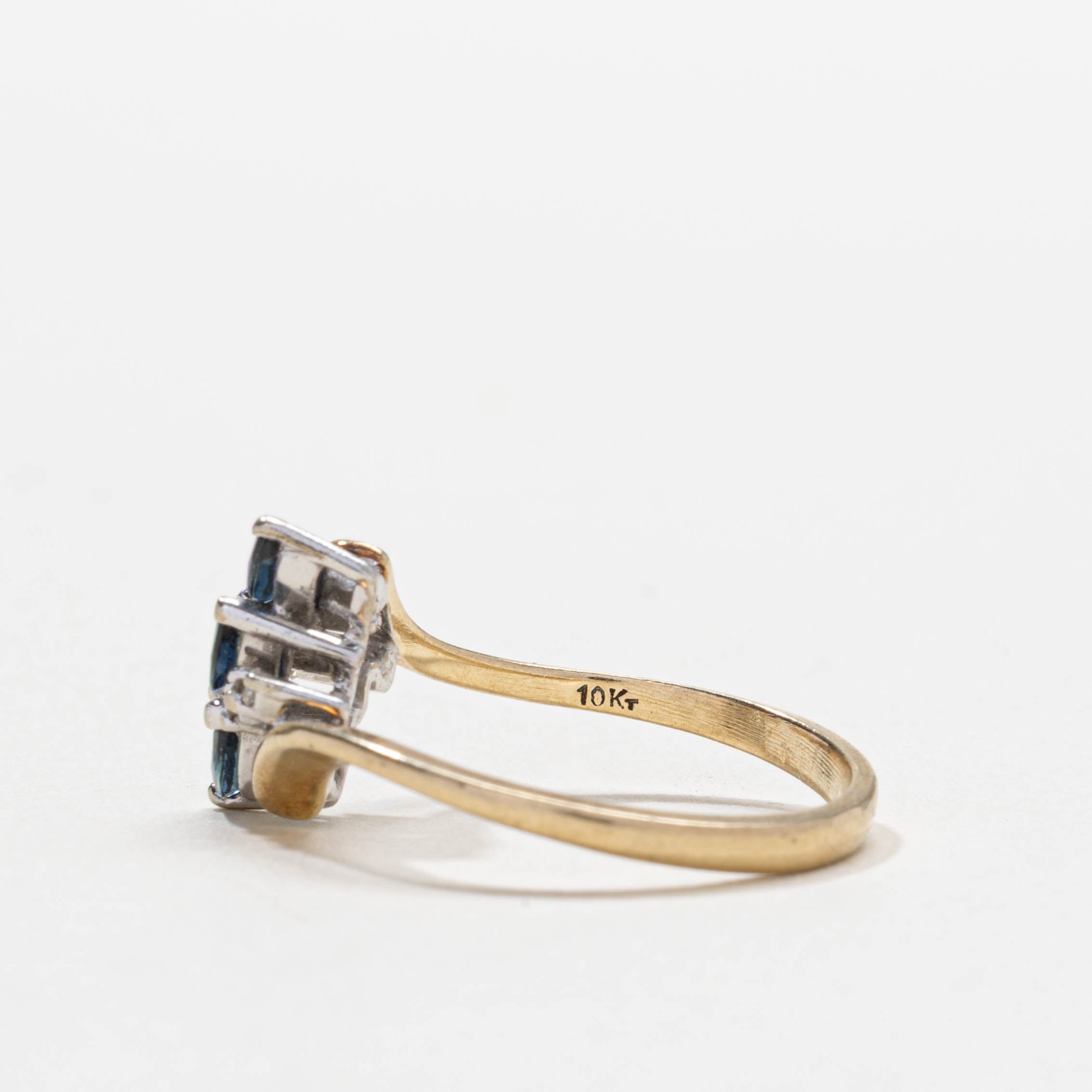 10k Three Sapphire & Diamond Cluster Bypass Ring | SZ 6.25