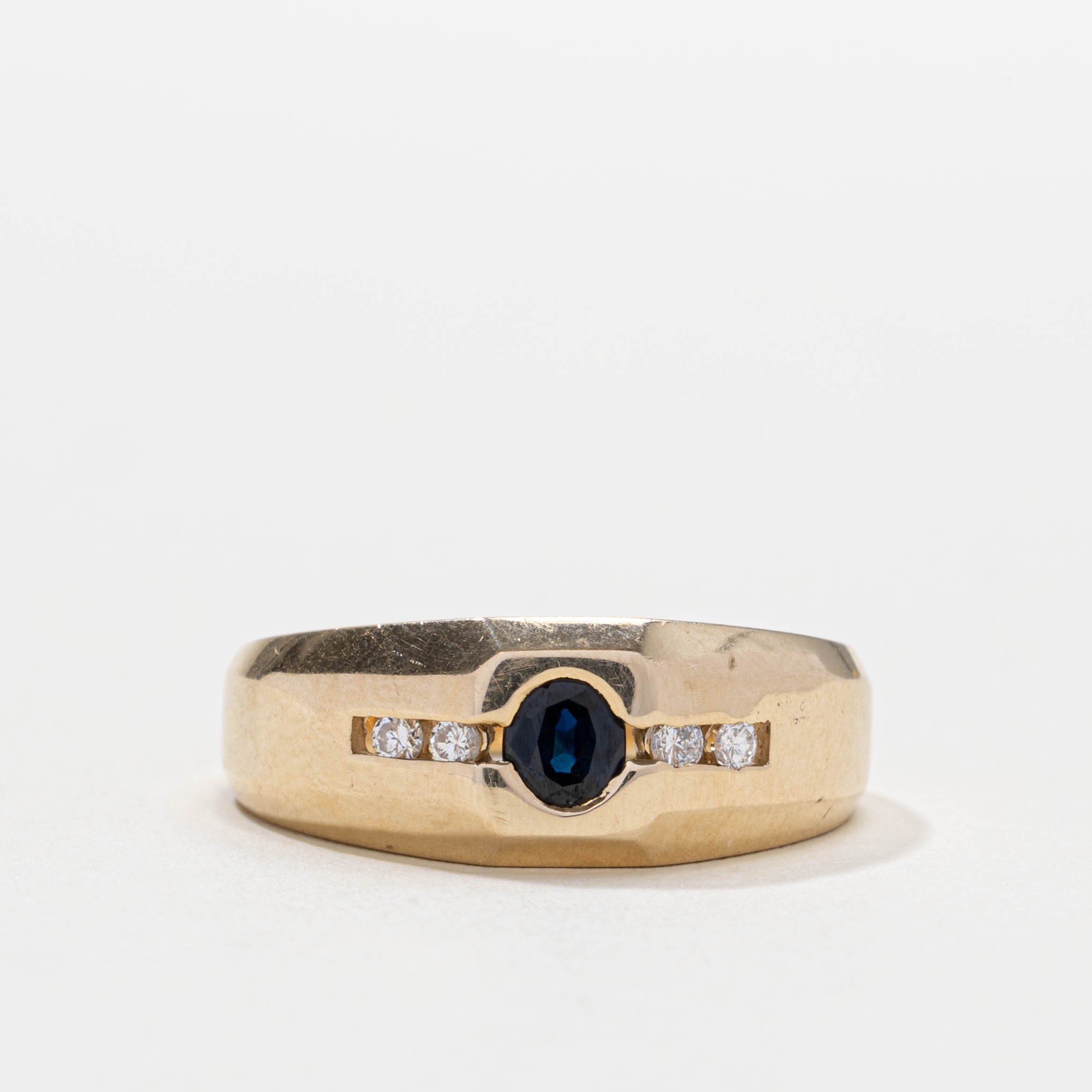 10k Flush Set Sapphire & Diamond Accented Ring | SZ 9.75