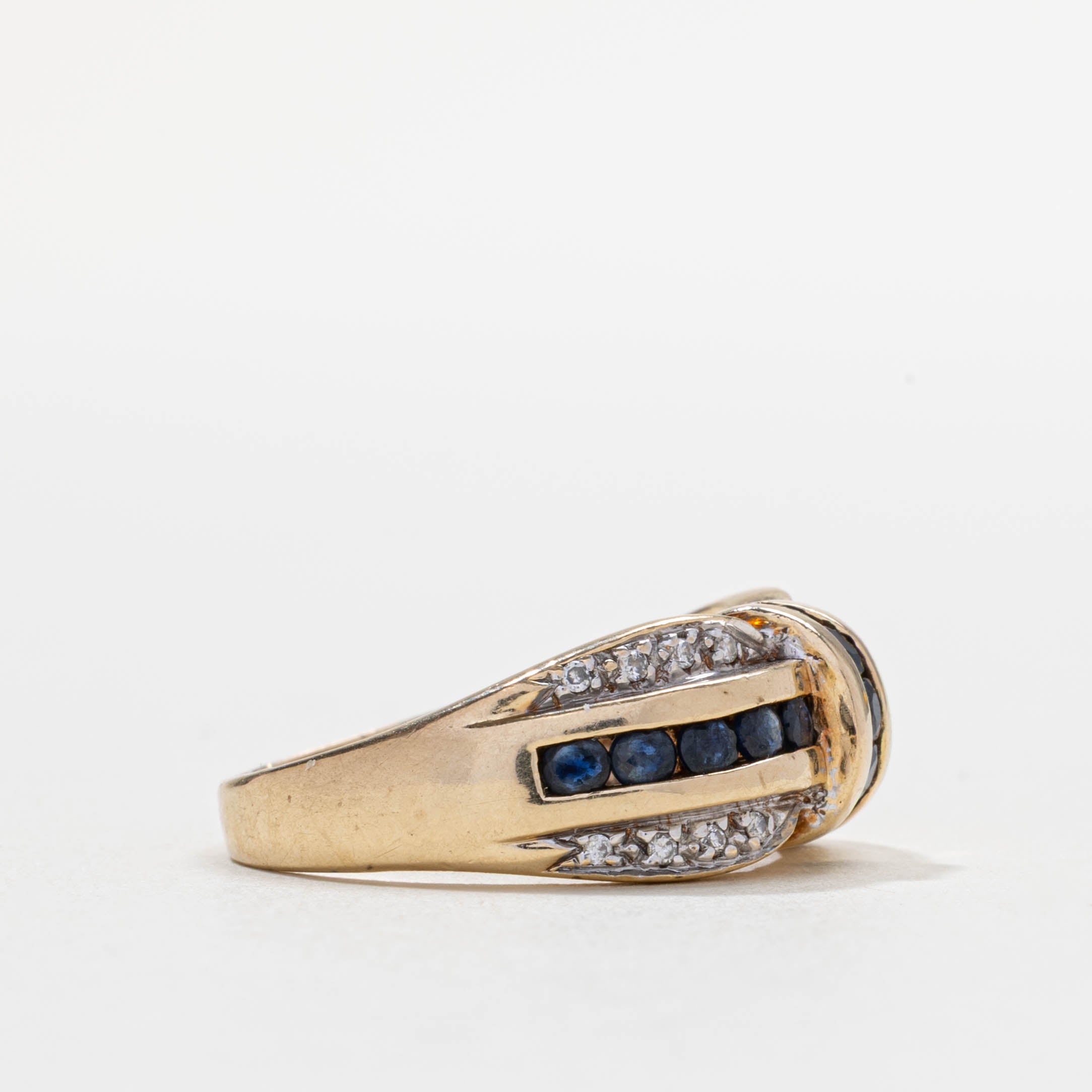 10k Sapphire & Diamond Channel Set Crossover Ring | SZ 7.25