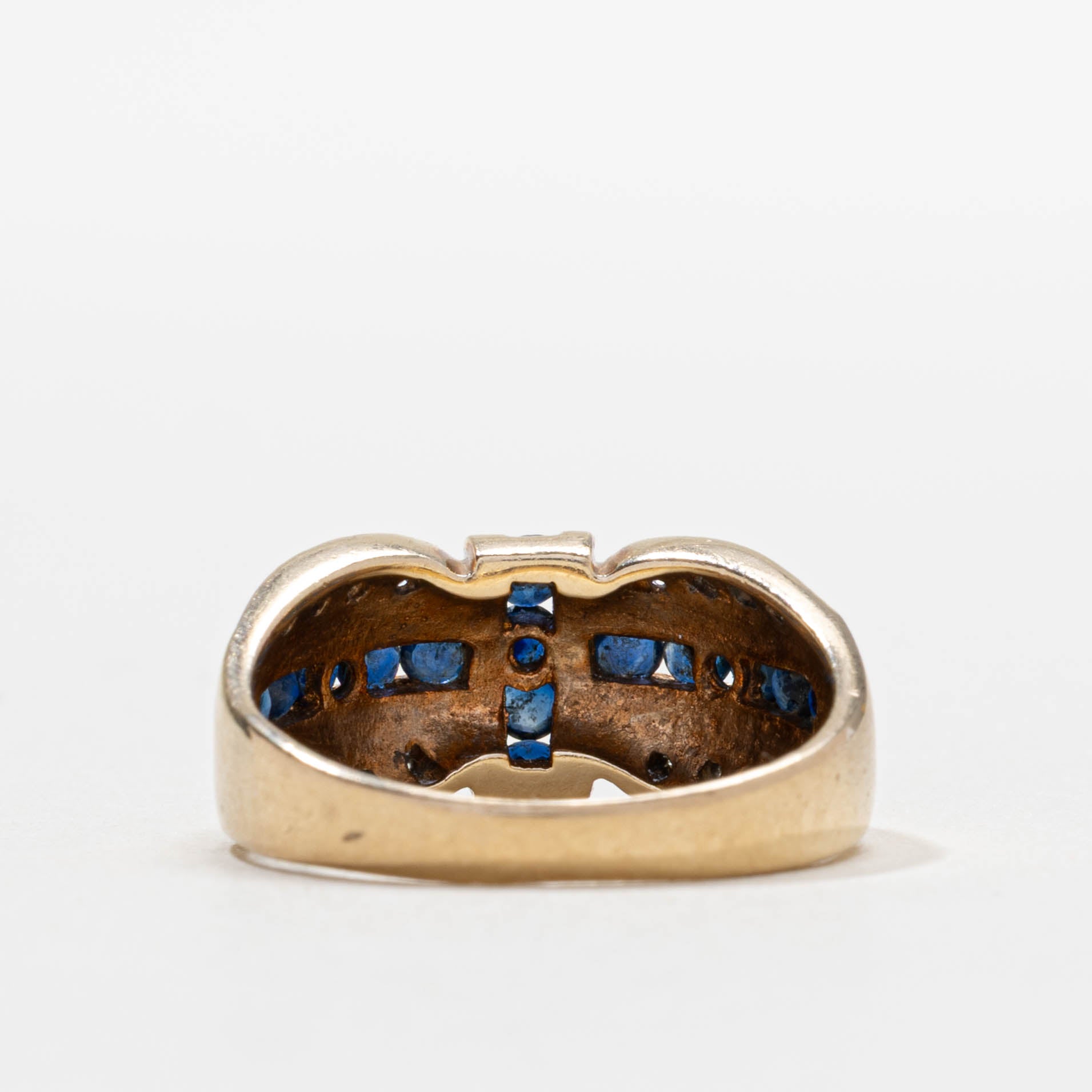 10k Sapphire & Diamond Channel Set Crossover Ring | SZ 7.25