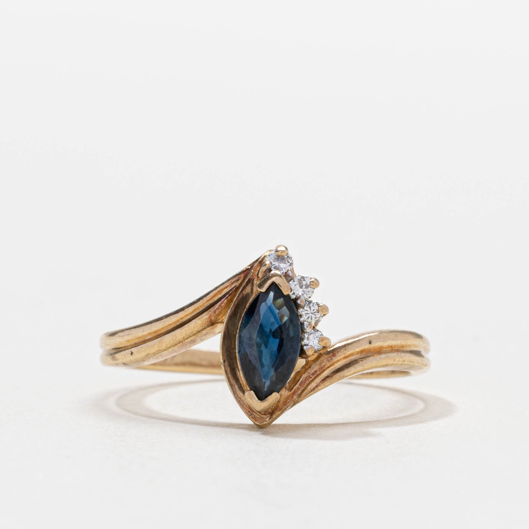 10k Marquise Cut Sapphire & Diamond Accented Bypass Ring | SZ 6.75