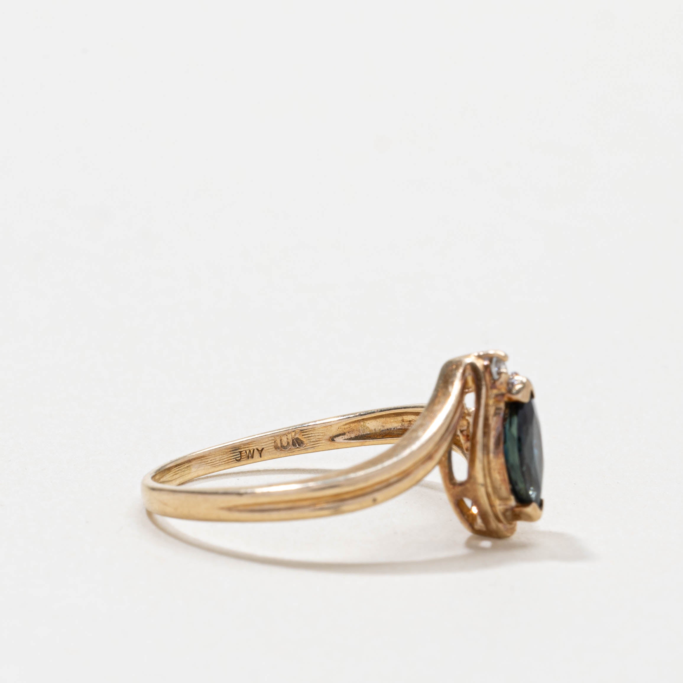 10k Marquise Cut Sapphire & Diamond Accented Bypass Ring | SZ 6.75