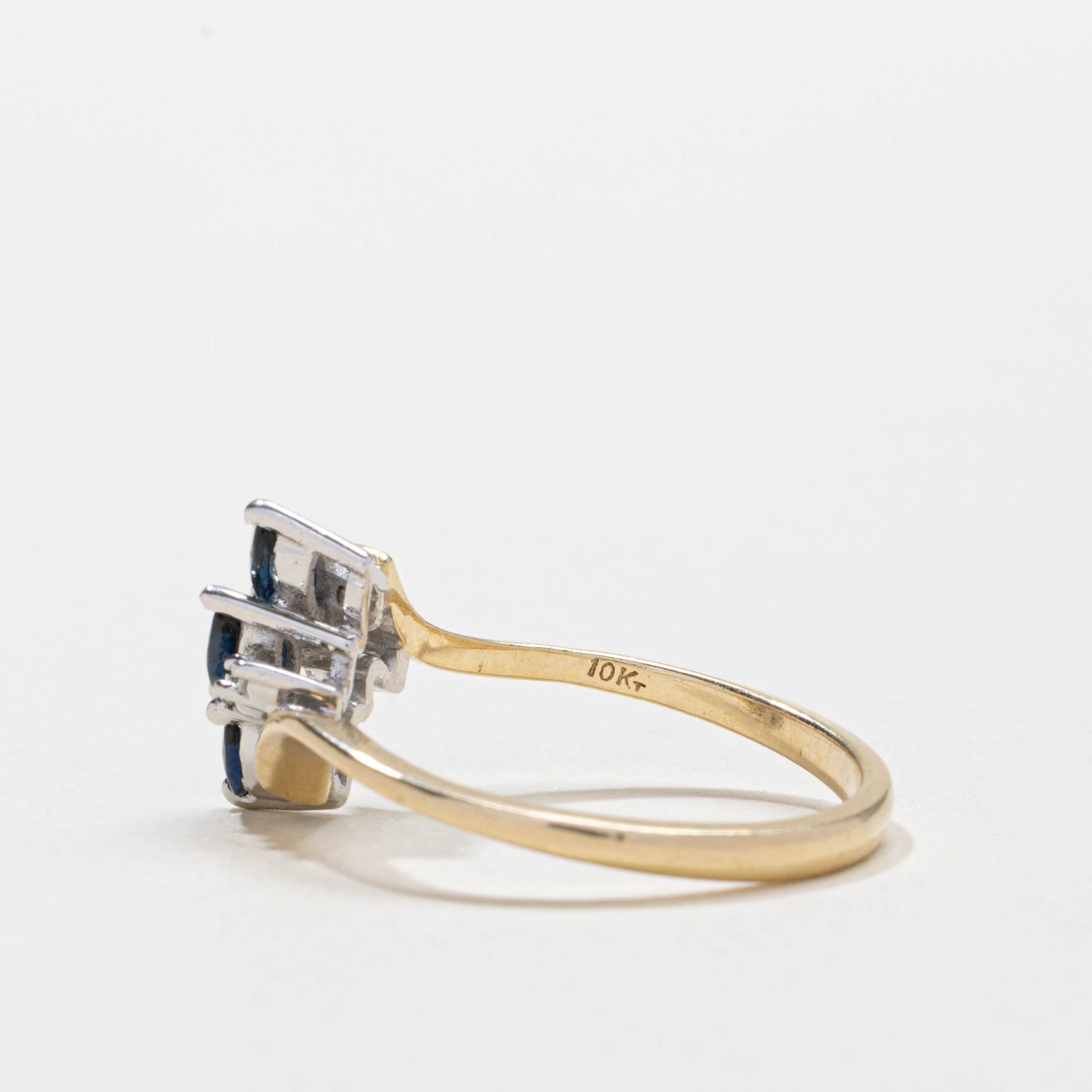 10k Three Stone Sapphire & Diamond Bypass Ring | SZ 7