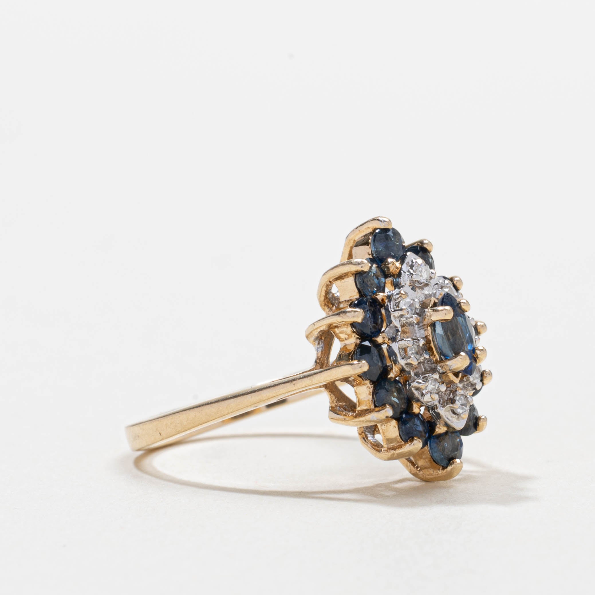 10k Sapphire & Diamond Marquise Cluster Ring | SZ 6